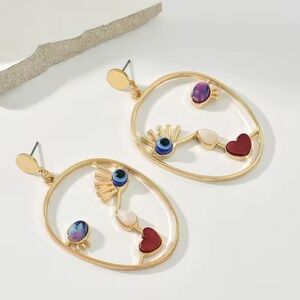 Multicolor Accents  Face Gold Earrings